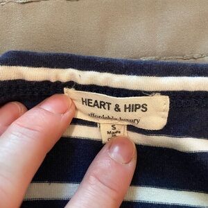 A navy and white striped stretch dress by Heart and Hips brand, size small.